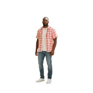 Van Heusen Mens Plaid Shirt Melon Size L Y2K